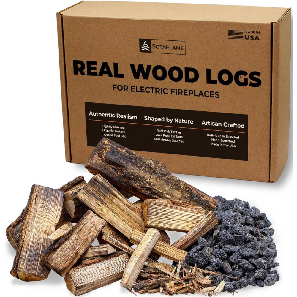 SotaFlame Premium Real Wood Log Set for Linear Electric Fireplaces with Box