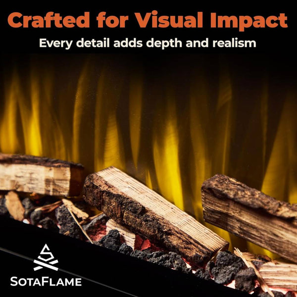 SotaFlame Premium Real Wood Log Set for Slim Linear Electric Fireplaces Handcrafted