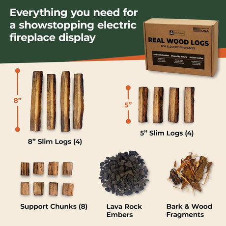 SotaFlame Premium Real Wood Log Set for Slim Linear Electric Fireplaces Inclusions