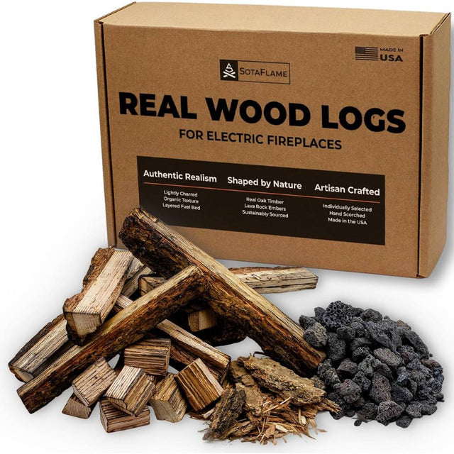 SotaFlame Premium Real Wood Log Set for Slim Linear Electric Fireplaces with Box