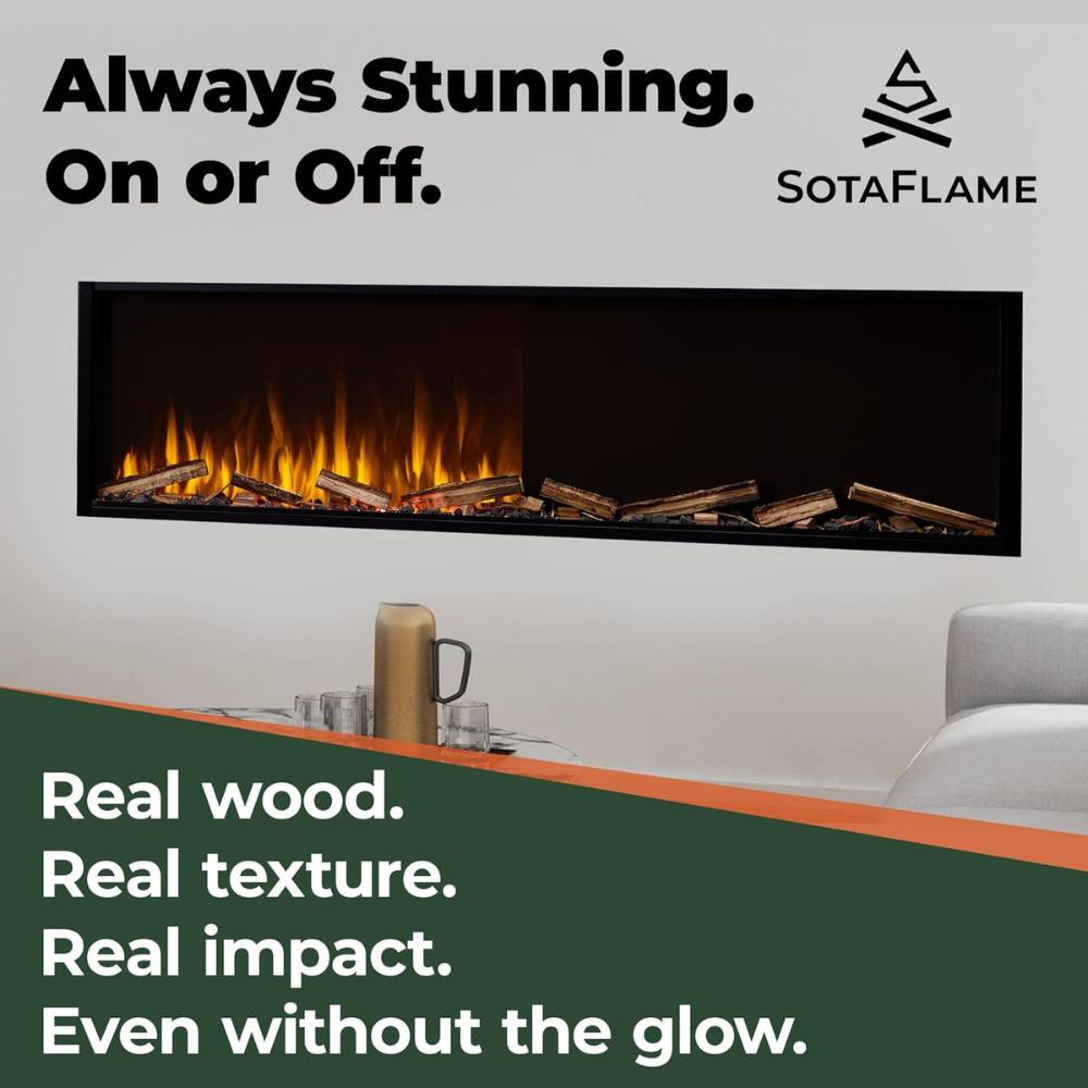 SotaFlame Premium Real Wood Log Set in Slim Linear Electric Fireplaces