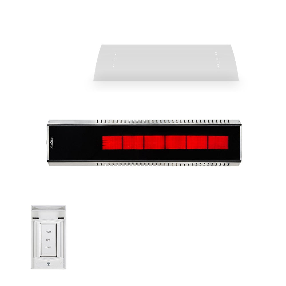 SunStar Glass Fixed Ceiling Mounted 2-Stage Infrared Gas Heater in Marine Grade Stainless Steel with 3 Position Switch