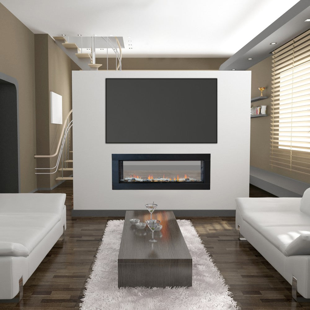 Sustainable Hearth Optic 50-Inch Linear See-Through Electric Fireplace in Living Room