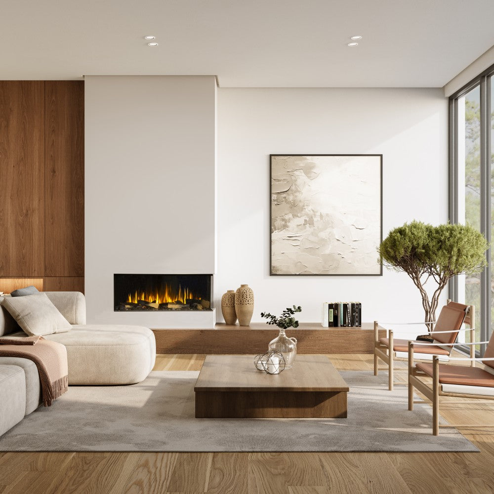 Sustainable Hearth Signal 40-Inch Corner Linear Electric Fireplace in Living Room