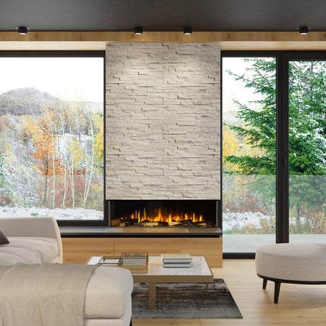 Sustainable Hearth Signal 60-Inch 3-Sided Linear Electric Fireplace in Living Room