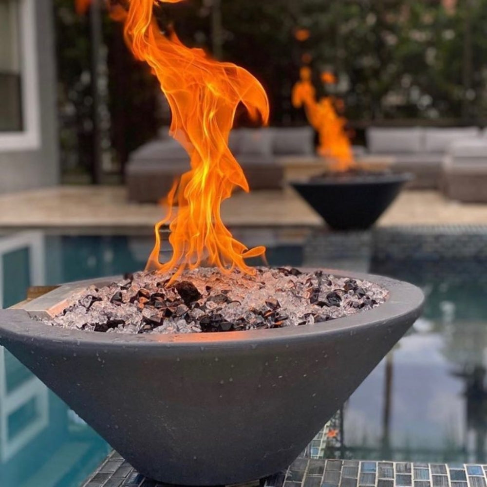 Top Fires Round Concrete Match Lit Gas Fire Bowl Outdoor Gray
