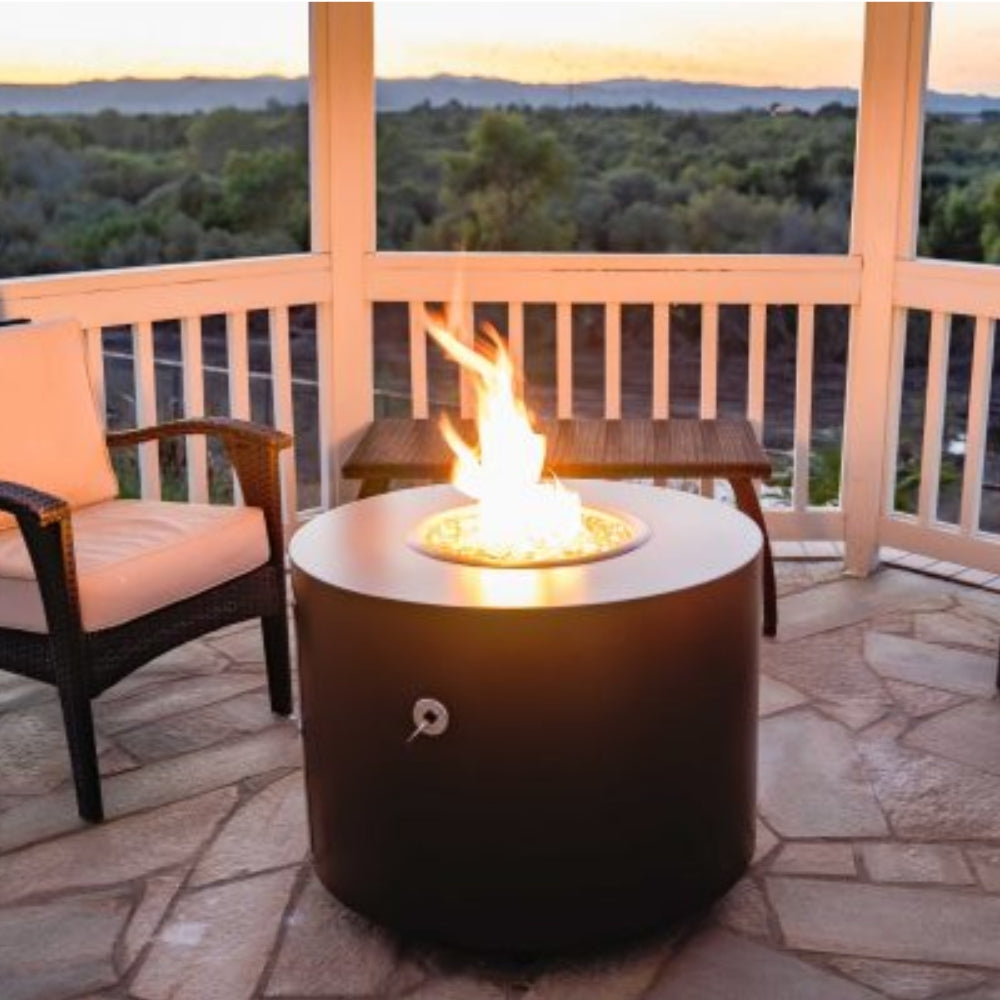 Top Fires Round Powder Coated Gas Fire Pit Outdoor Black