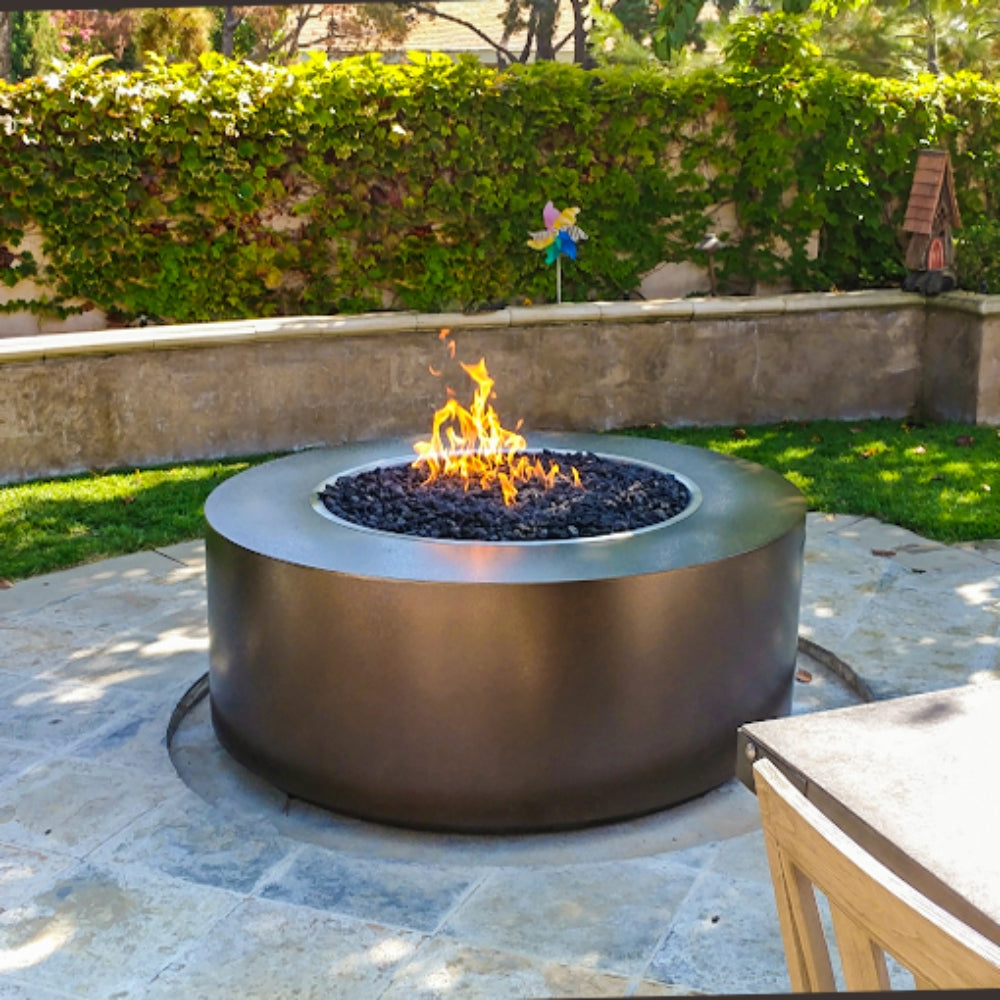 Top Fires Round Powder Coated Gas Fire Pit Outdoor Copper Vein