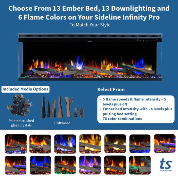 Touchstone Sideline Infinity PRO feature overview including the crackle speaker and flame depth