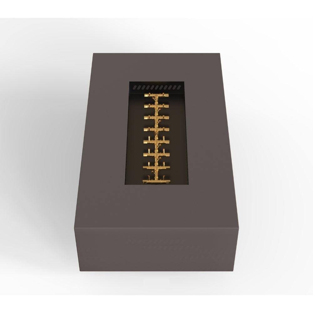 warming trends aon r60 rectangular fire pit table in charcoal with crossfire brass burner