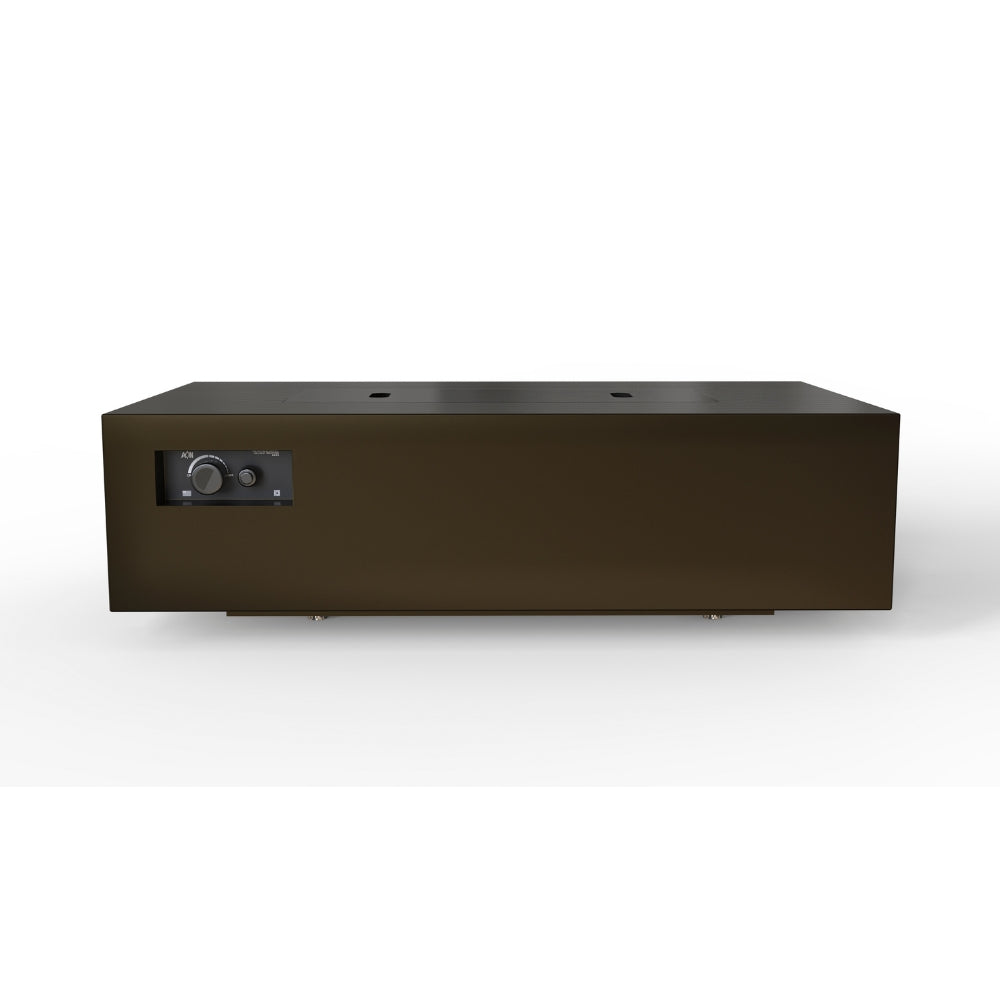 warming trends aon r60 rectangular fire pit table in bronze, side view
