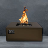 warming trends bronze square fire pit with gray background