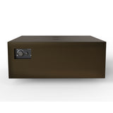 warming trends bronze square fire pit, view from the back