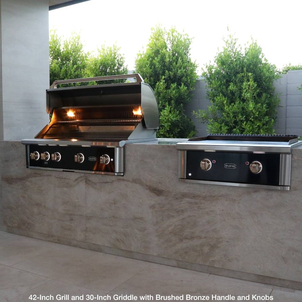 Wildfire 42-Inch Grill and 30-Inch Griddle with Brushed Bronze Handle and Knobs
