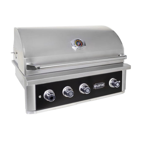 Wildfire Ranch PRO 36-Inch 3-Burner Built-In Gas Grill in Black Stainless Steel Angled View