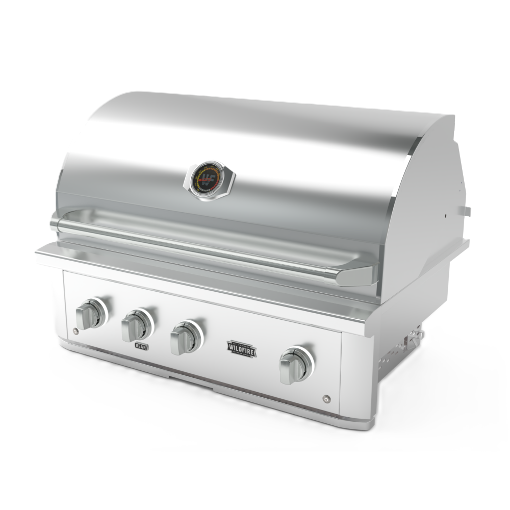 Wildfire Ranch PRO 36-Inch 3-Burner Built-In Gas Grill in Stainless Steel Angled View