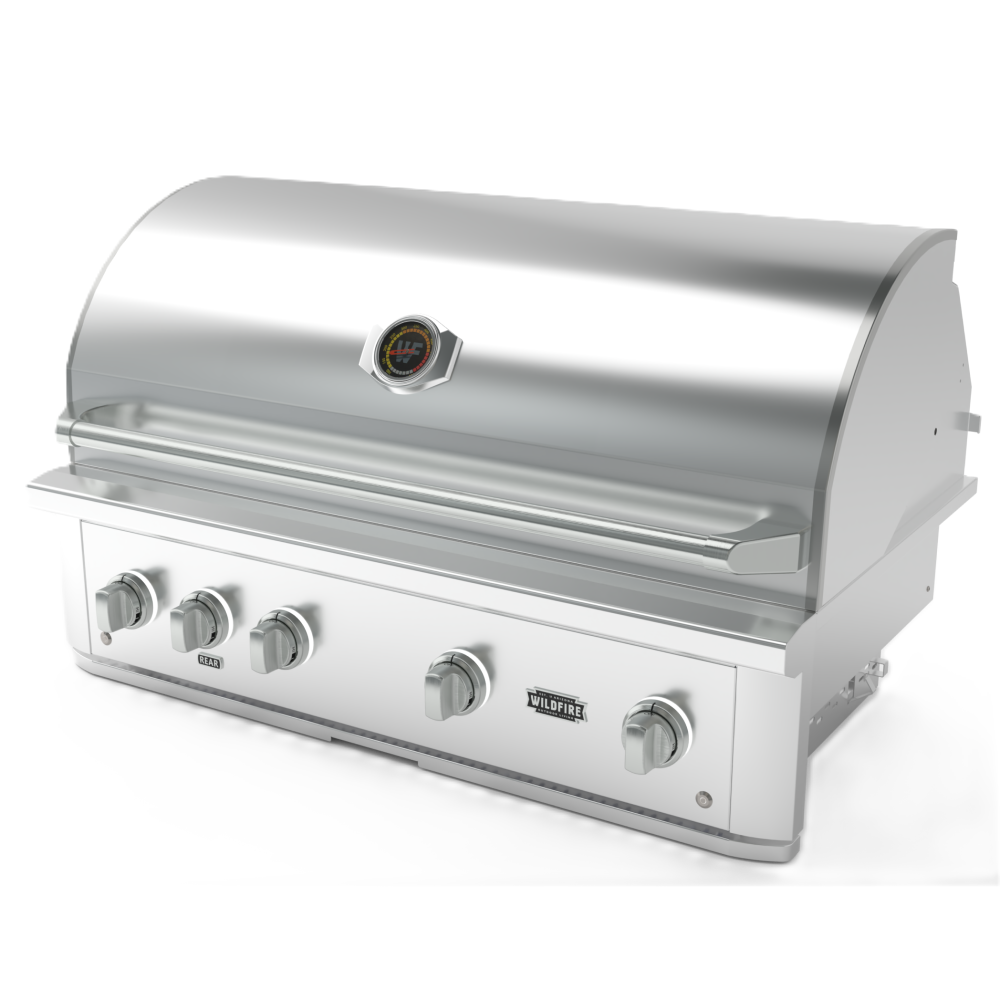 Wildfire Ranch PRO 42-Inch 4-Burner Built-In Gas Grill in Stainless Steel Angled View