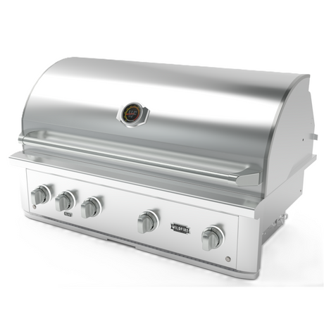 Wildfire Ranch PRO 42-Inch 4-Burner Built-In Gas Grill in Stainless Steel Angled View