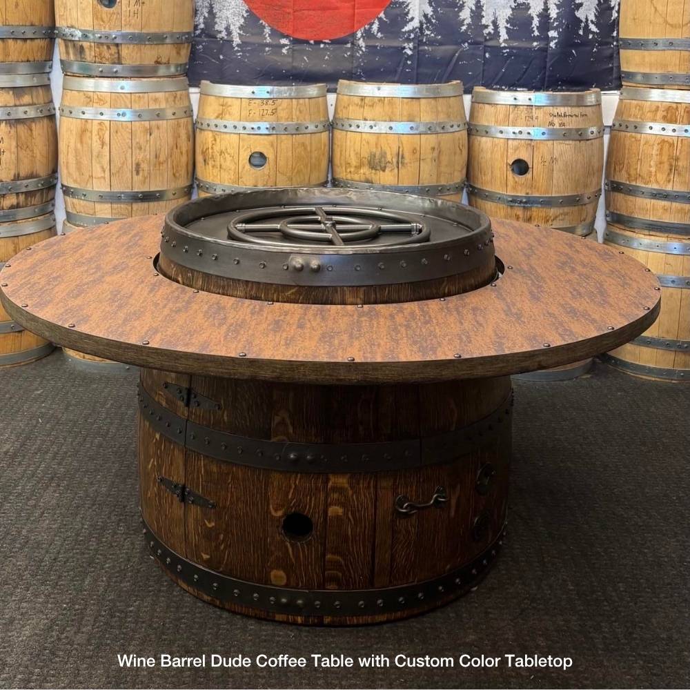 Wine Barrel Dude Coffee Table with Custom Color Tabletop
