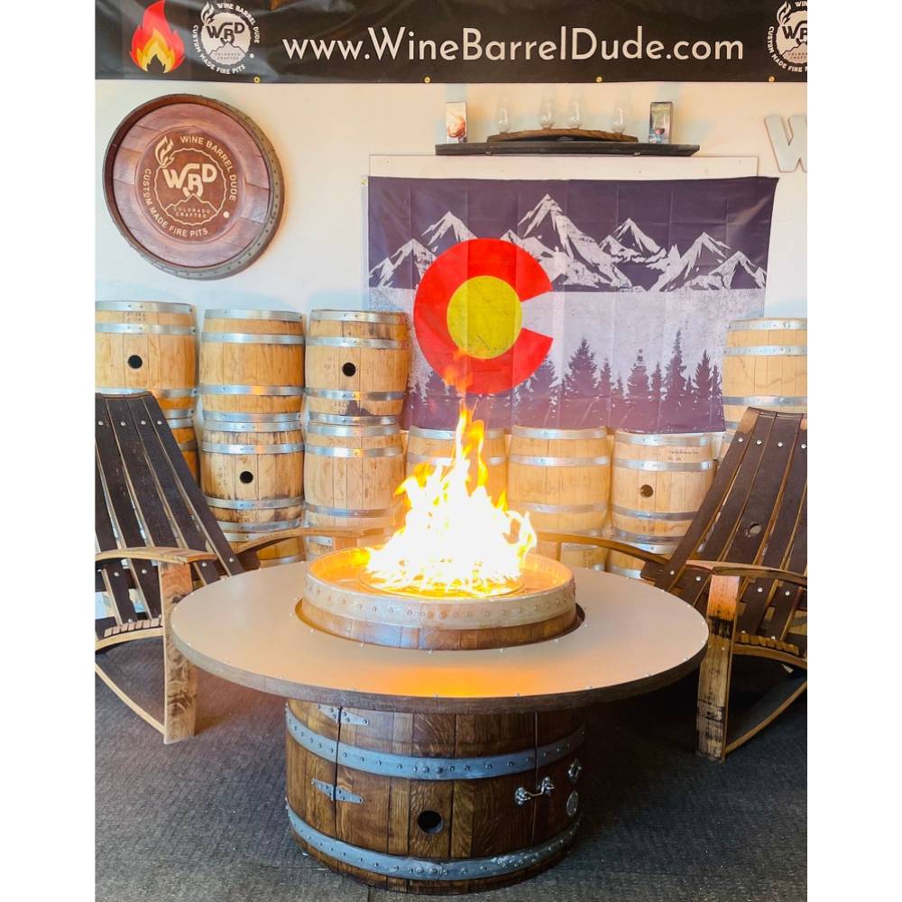 Wine Barrel Dude Coffee Table  with Flames