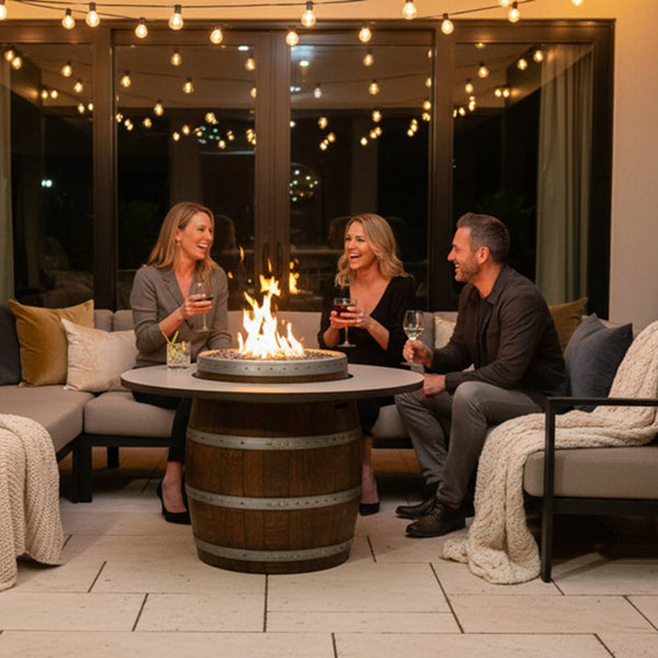Wine Barrel Dude Dining Height Fire Table with 3 People