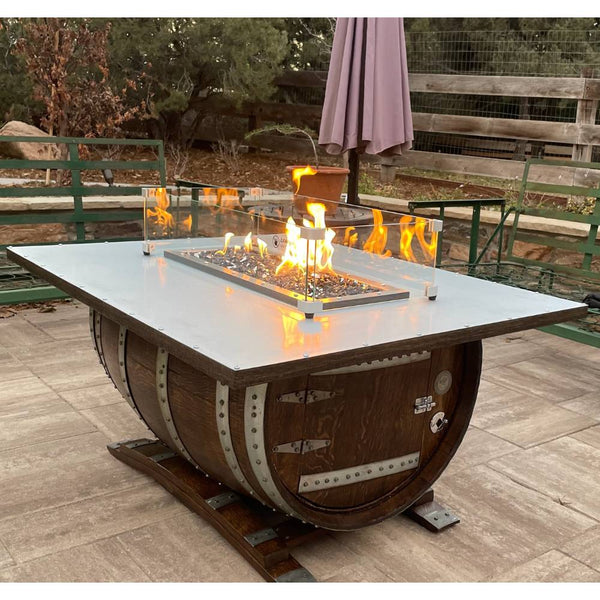 Wine Barrel Dude Sidecar 46-Inch Rectangular Gas Fire Pit Table
