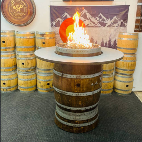 Wine Barrel Dude Tall Boy 46-Inch Wooden Gas Fire Pit Table