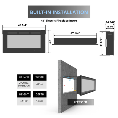 amantii 48" traditional electric fireplace insert specs