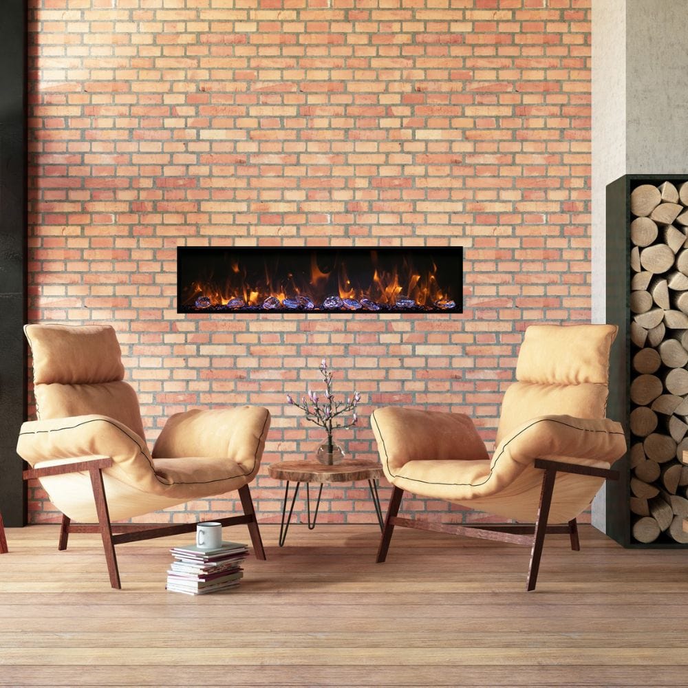 Amantii Panorama DEEP Built-in Electric Fireplace with Diamonds Between 2 Chairs