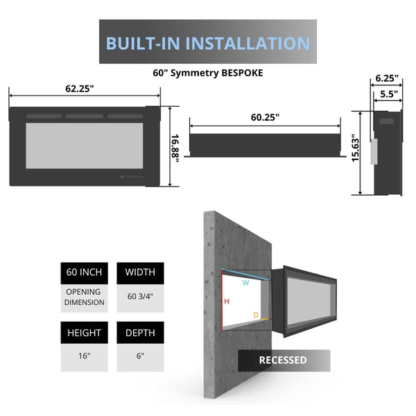 Amantii SYMMETRY Bespoke 60" Electric Fireplace Specs
