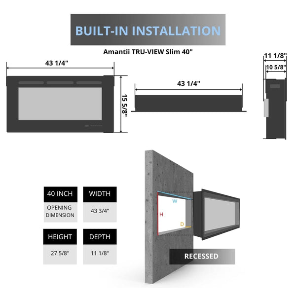 Amantii TRU-VIEW Slim 40 Electric Fireplace Specs