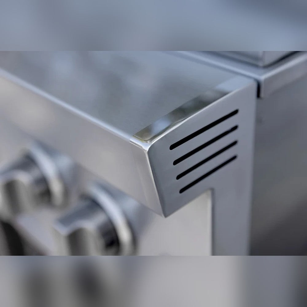 American Made Grills Atlas Double Side Burner stainless steel corner detail with side vents