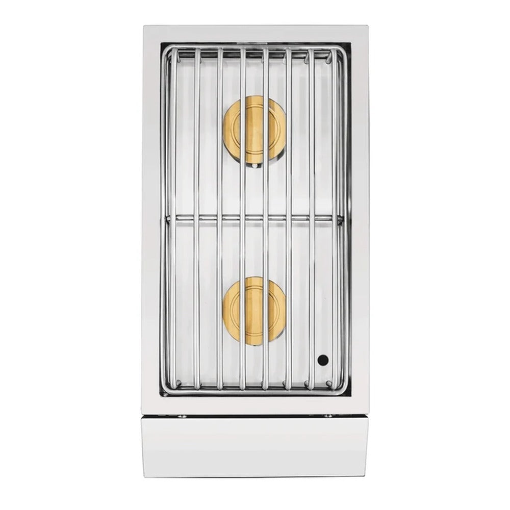 American Made Grills Encore Double Side Burner top view of two brass burners under stainless steel grate
