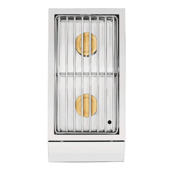 American Made Grills Encore Double Side Burner top view of two brass burners under stainless steel grate