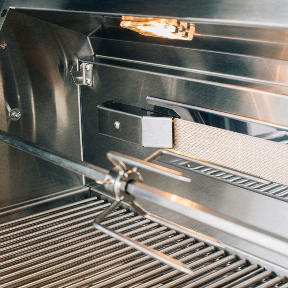 close up on American Made Grills Estate 30 Gas Grill rotisserie