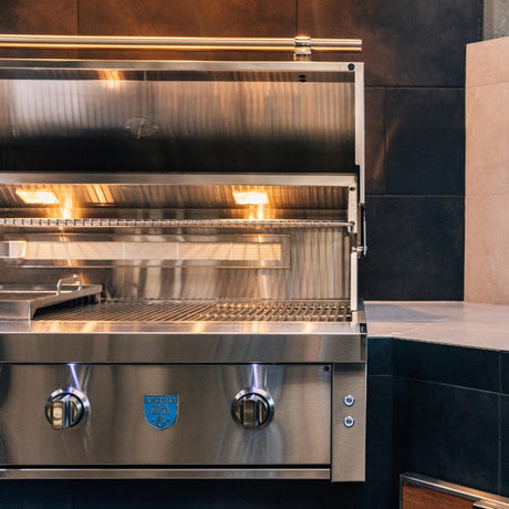 American Made Grills Estate 36 Gas Grill built into kitchen countertop