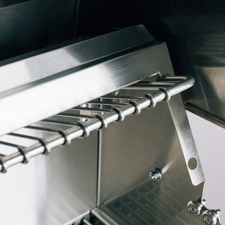 American Made Grills Estate 36 Gas Grill tucked in warming rack