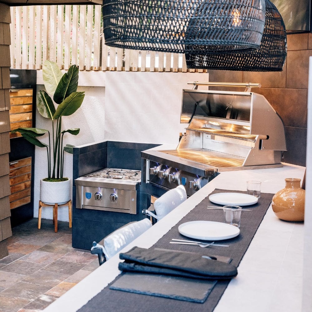 American Made Grills Estate 42-Inch Built-In Gas Grill in an outdoor kitchen