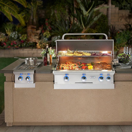 Grilling meat and vegetables on the American Outdoor Grill L 30" Gas Grill