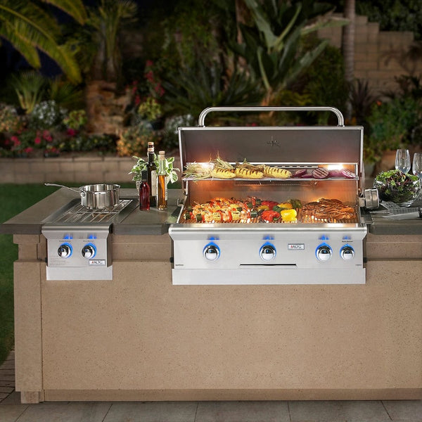 Grilling meat and vegetables on the American Outdoor Grill L 30" Gas Grill