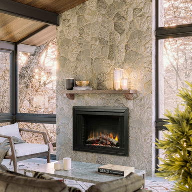 Dimplex 45-Inch Deluxe Built-in Electric Firebox in a mountain lodge inspired space