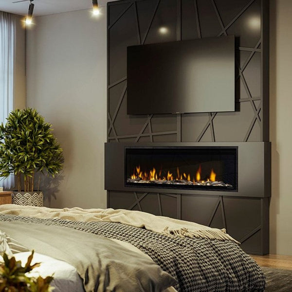 Dimplex Ignite Evolve 50-Inch Built-In Linear Electric Fireplace in a bedroom
