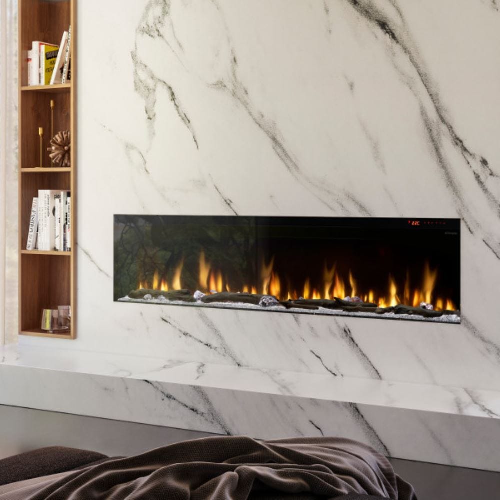 Dimplex Ignite XL Bold 74-Inch Electric Fireplace at a marble wall