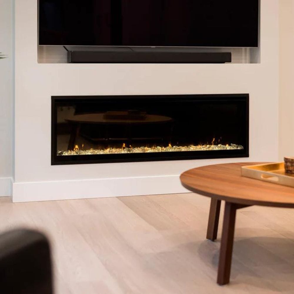 Linear Electric Fireplace Beneath TV and Sound Bar