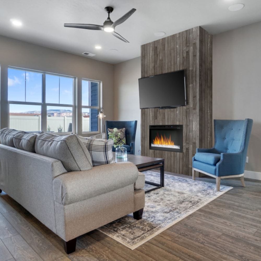 Dimplex Multi-Fire XHD Plug-in Electric Firebox below the tv