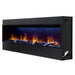 Side view of Dimplex Opti-Myst 86-Inch Linear Smart Vapor Fireplace with driftwood logs