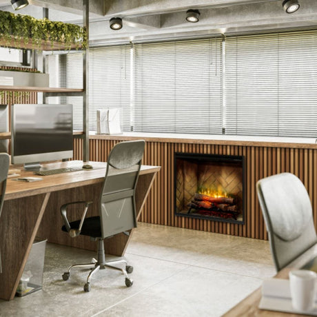 Dimplex Revillusion 36-Inch Portrait Built-in Electric Firebox in an office