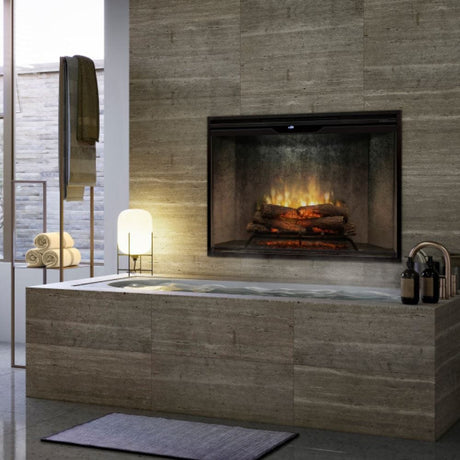 Dimplex Revillusion 42-Inch Built-in Electric Firebox by a bathtub
