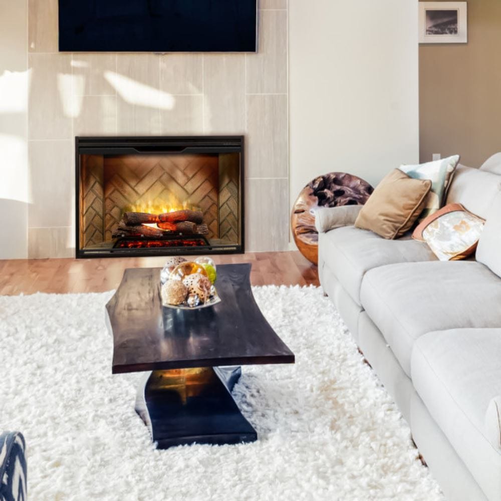 Dimplex Revillusion 42-Inch Built-in Electric Firebox in a cozy living room