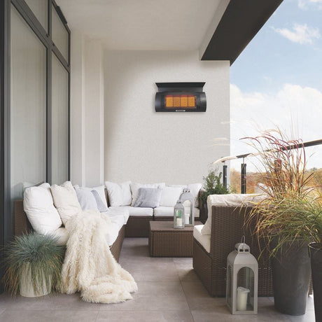 Dimplex Wall-Mounted Outdoor Natural Gas Infrared Patio Heater on a terrace